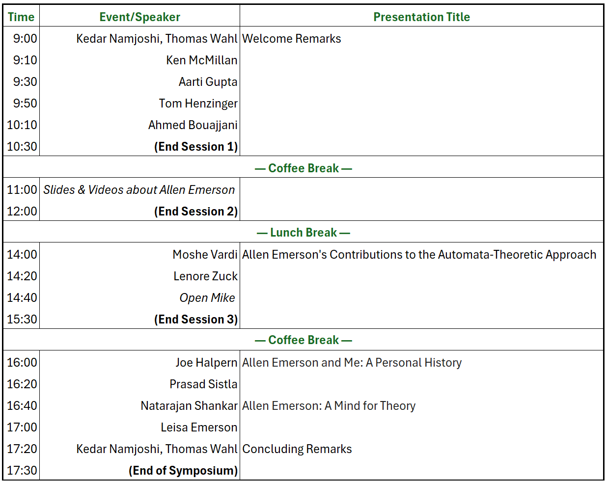 E. Allen Emerson Memorial Symposium Program